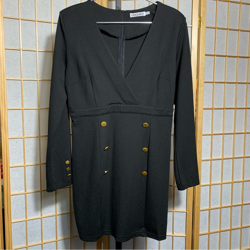 Unique 21 V-Neck Brass Buttons Dress